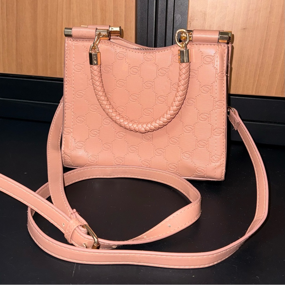 bebe Pink Embossed Braided-Handle Satchel with Gold Hardware - Picture 2 of 3